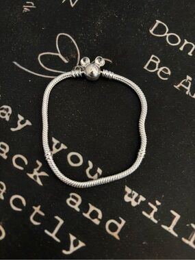 Silver Mickey Mouse Charm Snake Chain Bracelet size 19